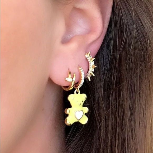 HRH COLLECTION Pave Earrings Spike Hoops with Heart 💕 - Picture 4 of 6